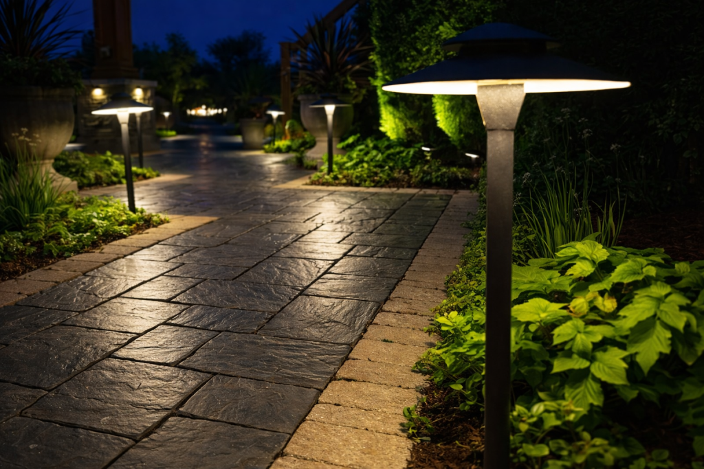 Landscape Lighting 3 Nightlit garden pathway with glowing lights